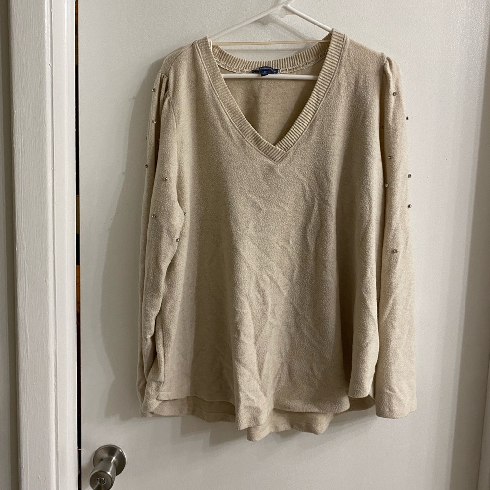 Democracy cream bejeweled sweater 2x